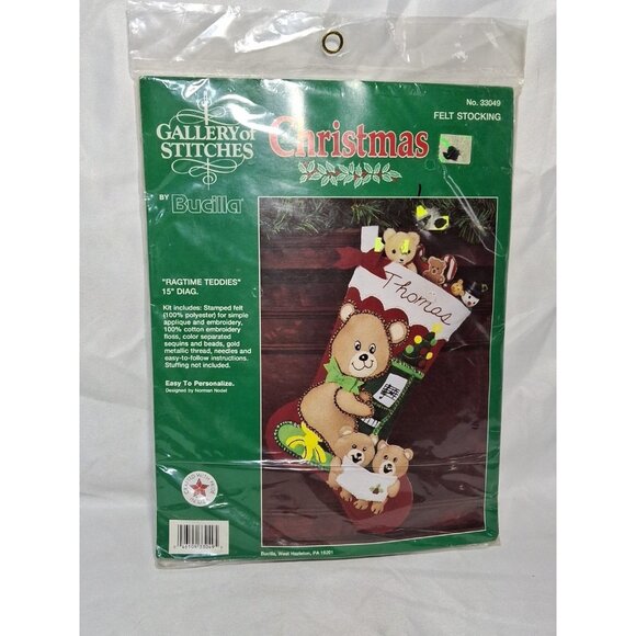 Bucilla Gallery of Stitches Ragtime Teddies 15” Felt Stocking Kit NIP Christmas - Picture 1 of 6